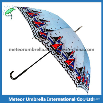 Promoção Use Automatic Open Flower Printed Straight Umbrella